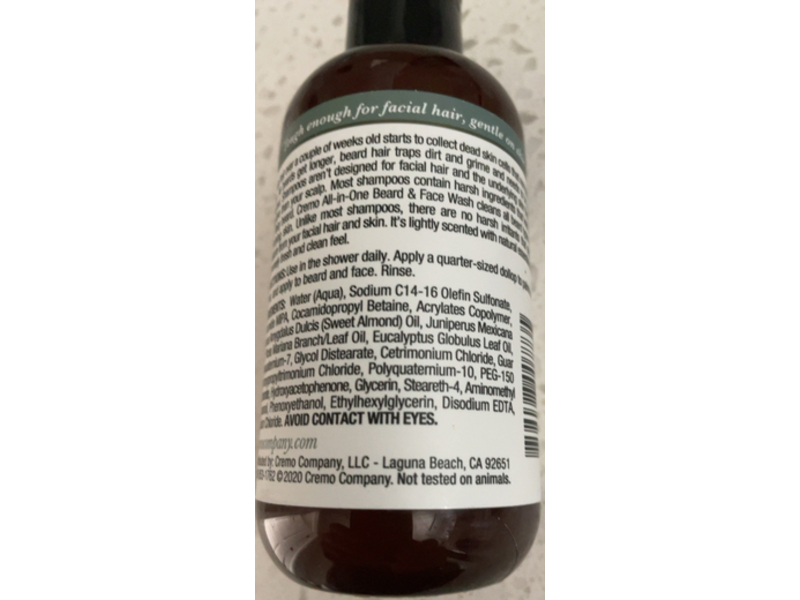 Cremo All-In-One Beard & Face Wash, Cedar Forest, 6 fl oz/177 mL