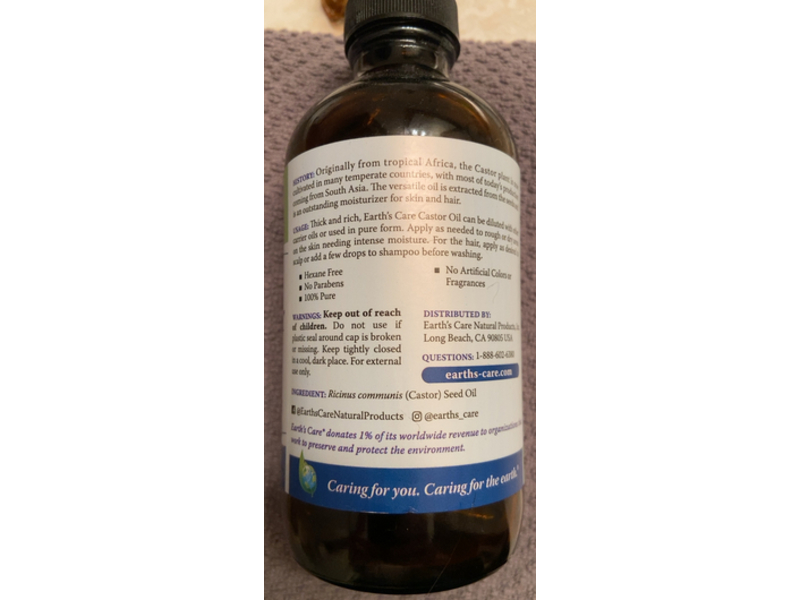 Earth's Care 100% Pure Nourishing Natural Moisturizer Castor Oil, 8 fl oz/236 mL