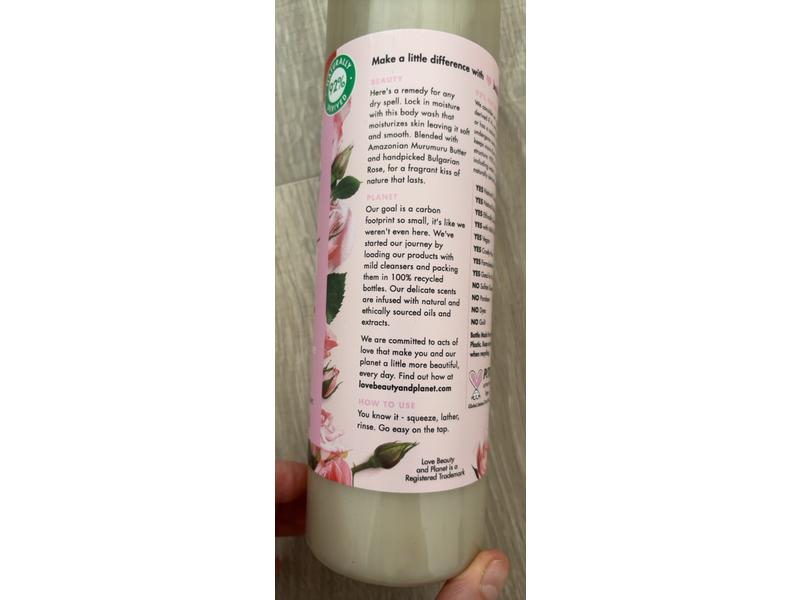 Love Beauty & Planet Bountiful Moisture Body Wash, Murumuru Butter & Rose, 20 fl oz/591 mL