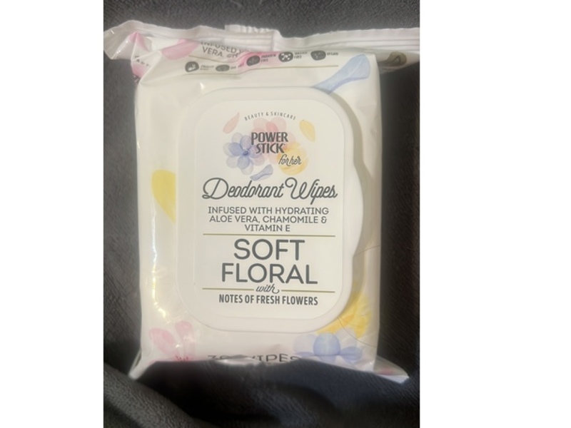 Power Stick Deodorant Wipes, Soft Floral, 30 Count