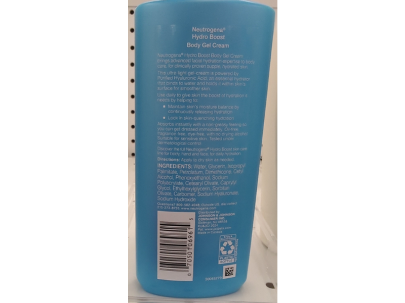 Neutrogena Hydro Boost Body Gel Cream, Hyaluronic Acid, 8.5 oz/240 g