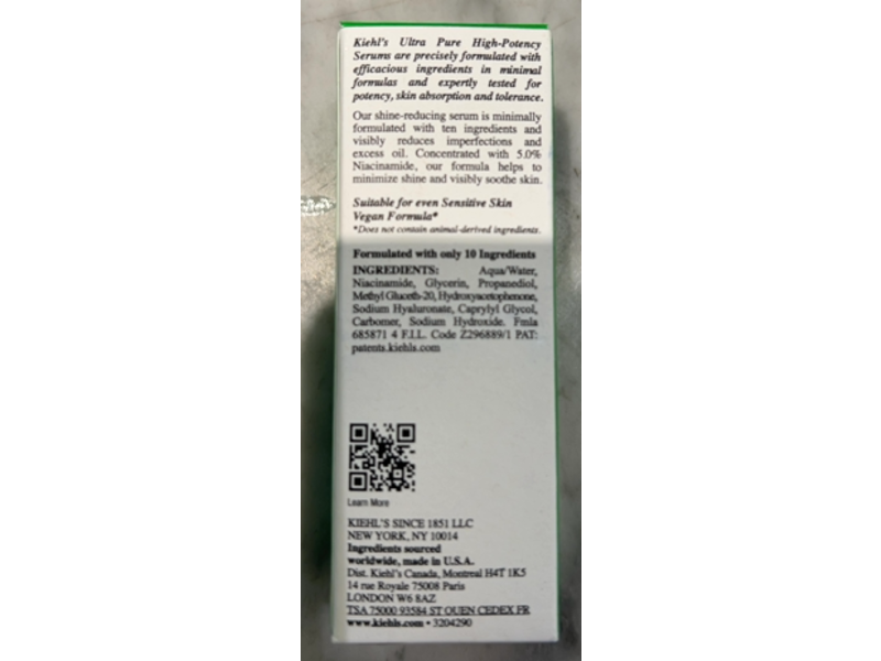 Kiehl's Ultra Pure High-Potency Oil-Minimizing Serum, 1.0 fl oz/30 mL