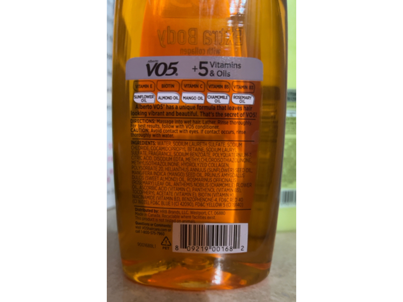 Alberto V05 Extra Body Volumizing Shampoo, Collagen, 16.9 fl oz/500 mL