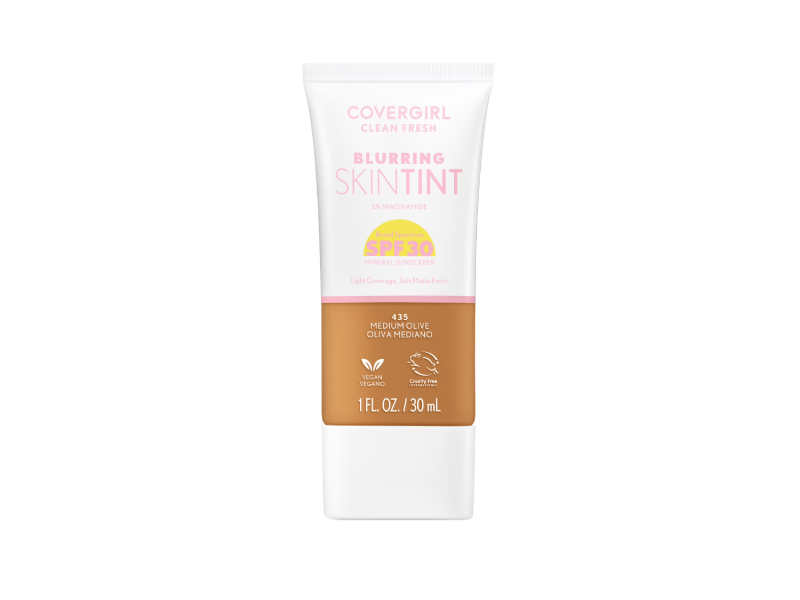CoverGirl Clean Fresh Blurring Skin Tint Mineral Sunscreen, SPF 30, 435 Medium Olive, 1 fl oz/30 mL