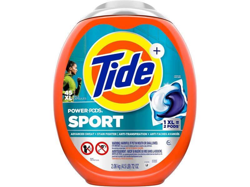 Tide Power Pods Febreze Sport Advance Deodorizer Laundry Detergent, Active Fresh, 76 oz/2.17 Kg, 45 Pacs