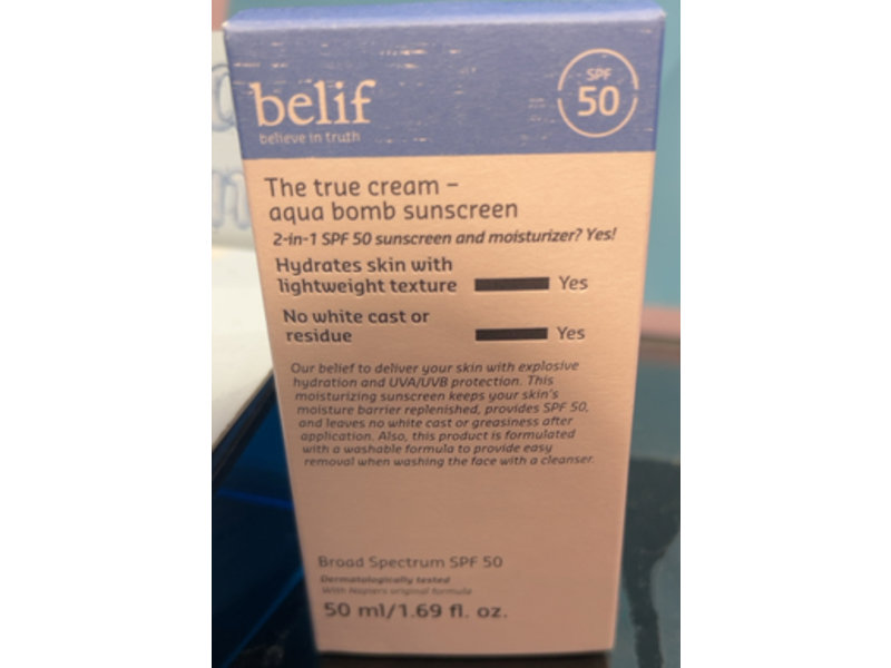 belif The True Cream 2-In-1 Aqua Bomb Sunscreen Moisturizer, SPF 50, 1.69 fl oz/50 mL