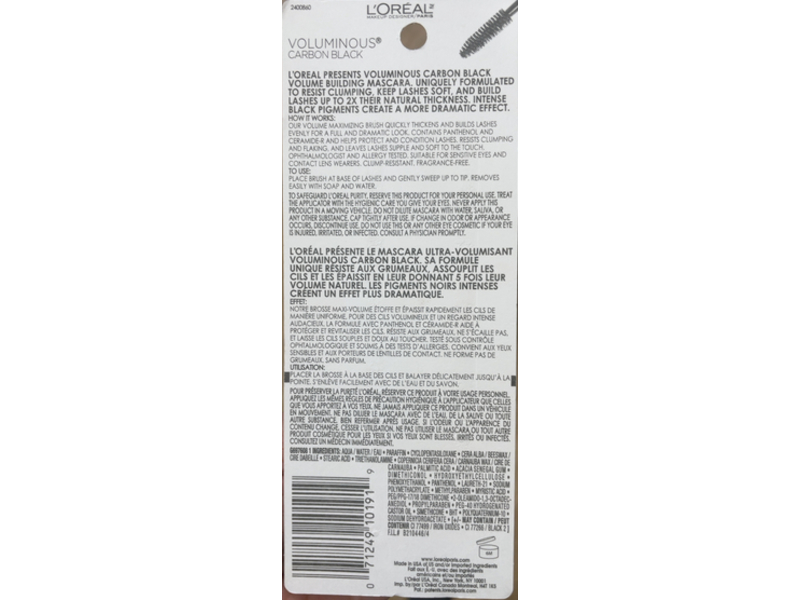 L'Oreal Paris Volume Building Mascara, 335 Carbon Black, 0.26 fl oz/7.7 mL