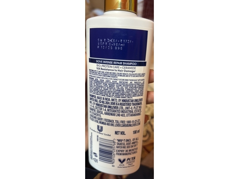 Dove Intense Repair Bio-Protein Care Shampoo, Ceramide, 180 mL