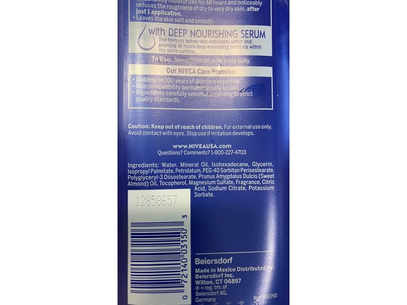 Nivea Essentially Enriched Body Lotion, Almond Oil, 20 fl oz/591 mL