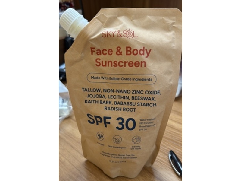 Sky & Sol Face & Body Sunscreen, SPF 30, 17.64 oz/500 g