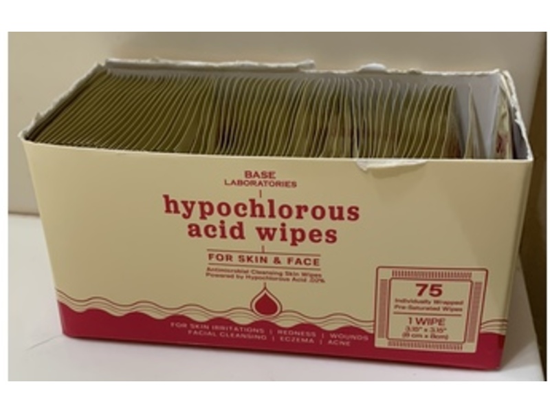 Base Laboratories Hypochlorous Acid Wipes, 75 Count