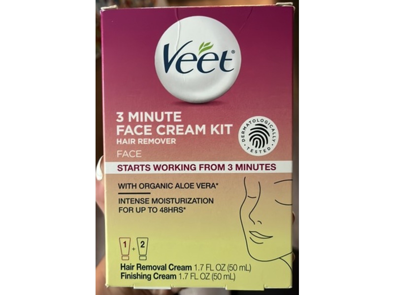Veet 3 Minute Facial Hair Remover Cream Kit, 1.7 fl oz/50 mL, 2 Count