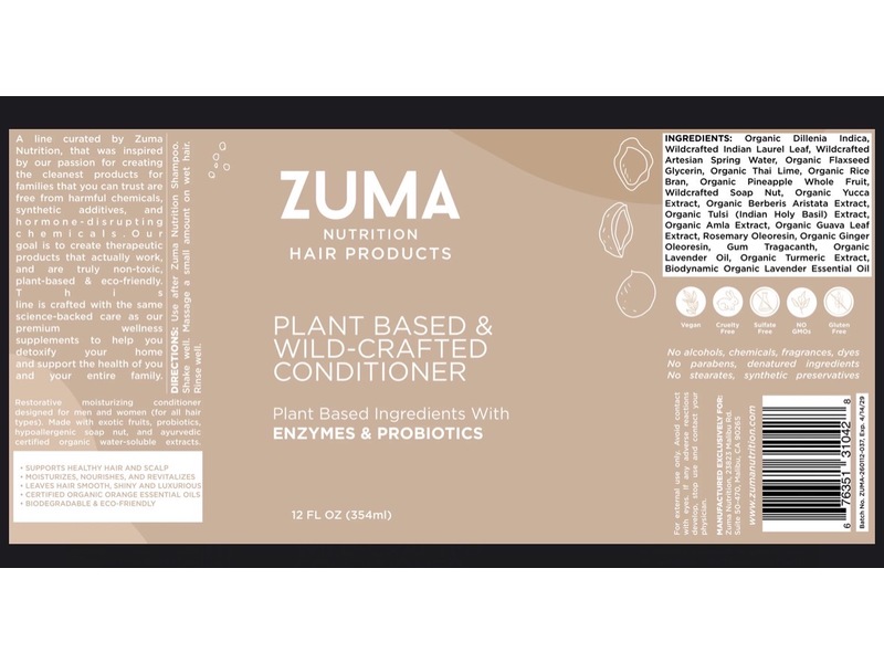 Zuma Nutrition Plant Based & Wild-Crafted Conditioner, 12 fl oz/354 mL