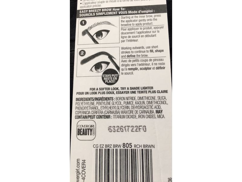 CoverGirl Easy Breezy Brow Fill + Shape + Define Powder, 805 Rich Brown, 0.024/700 mg