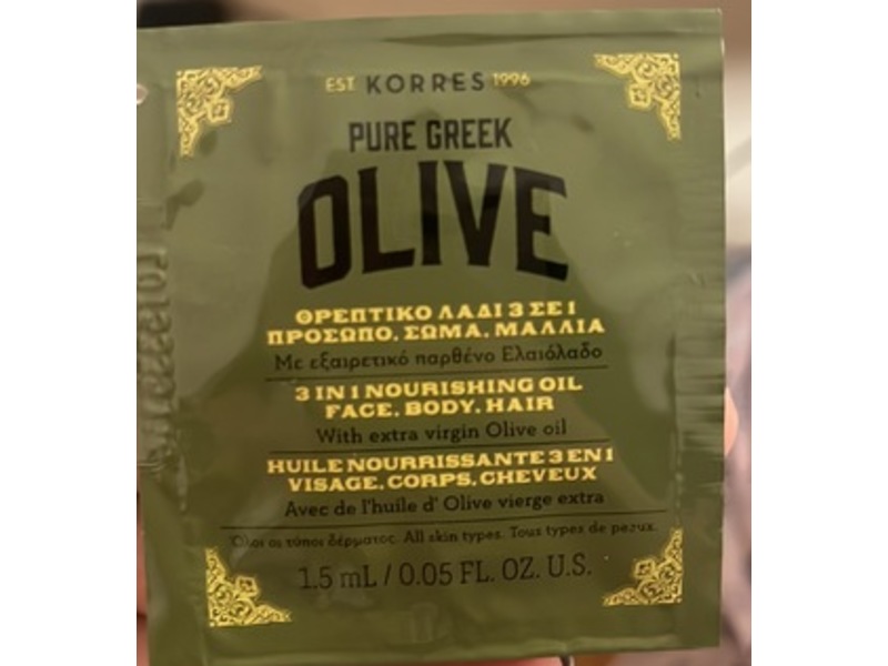 Korres Pure Greek Olive 3 In 1 Nourishing Oil, Olive Oil, 0.05 fl oz/1.5 mL