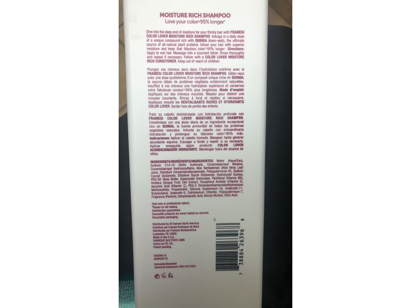 Framesi Color Lover Moisture Rich Shampoo, 33.8 fl oz/1000 mL