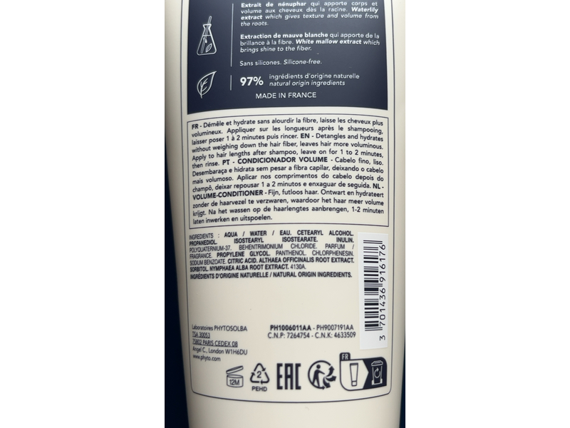 Phyto Paris Volume Volumizing Conditioner, 5.91 fl oz/175 mL