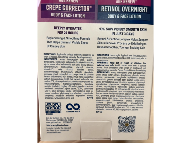 Gold Bond Age Renew Day & Night Lotion Duo, Crepe Corrector + Retinol Overnight