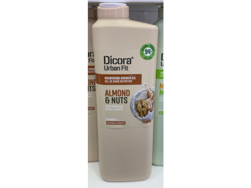 Dicora Urban Fit Nourishing Shower Gel, Almond & Nuts, 25.4 fl oz/750 mL