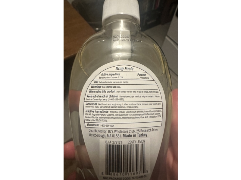 Berkley Jensen Antibacterial Liquid Hand Soap, Zesty Lemon, 11.25 fl oz/332.7 mL