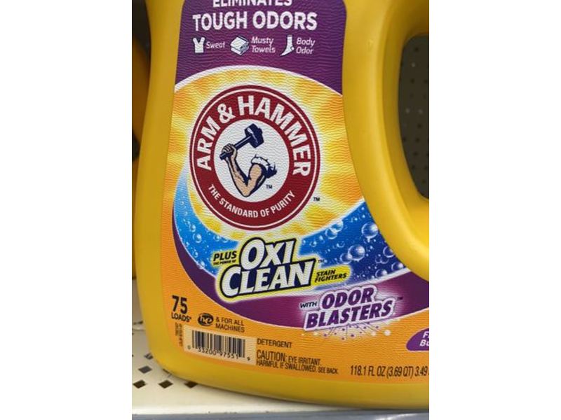 Arm & Hammer Plus OxiClean with Odor Blasters Liquid Laundry Detergent, Fresh Burst, 75 Loads, 118.1 fl oz/3.49 L
