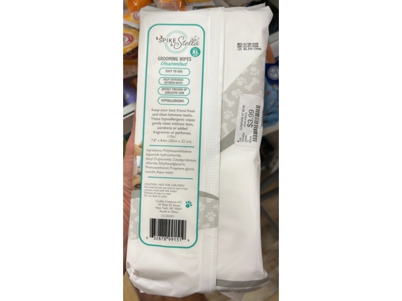 Cudlie Spike & Stella Grooming Wipes, Unscented, XL, 110 Count