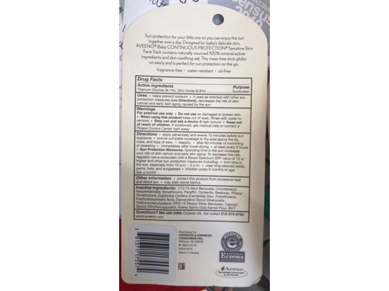 Aveeno Baby Continuous Protection Sensitive Skin Sunscreen Stick, SPF 50, 0.5/14 g