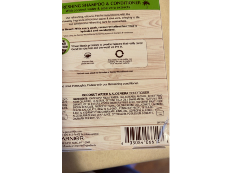 Garnier Whole Blends Shampoo & Conditioner, Coconut Water & Aloe Vera Shampoo,12.5 fl oz/370 mL