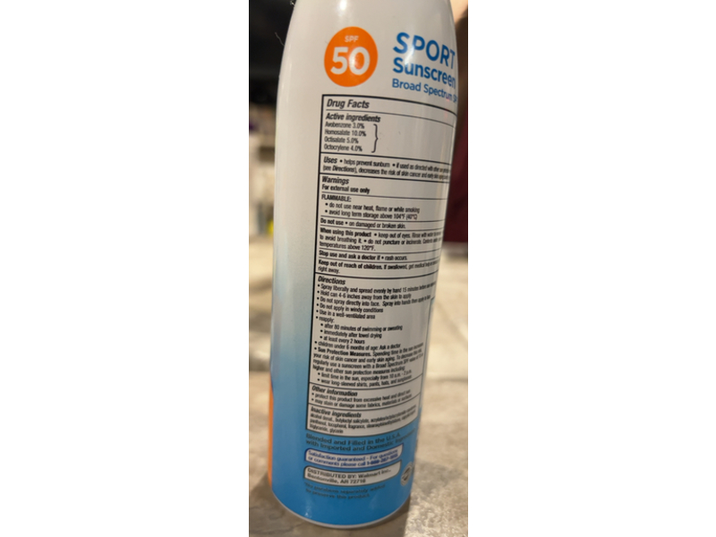 Equate Sports Sunscreen Spray, SPF 50, 5.5 oz/156 g