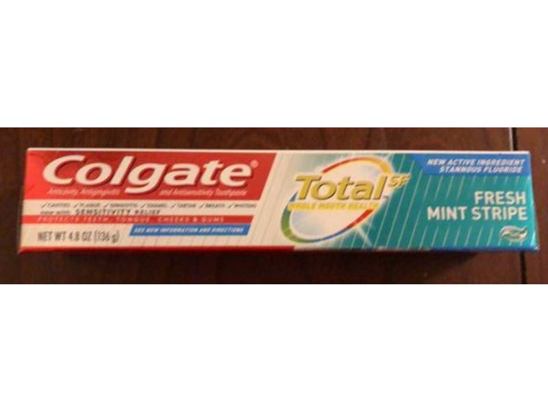 Colgate Total Whole Mouth Health Gel Toothpaste, Fresh Mint Stripe, 4.8 oz/136 g, Pack Of 3