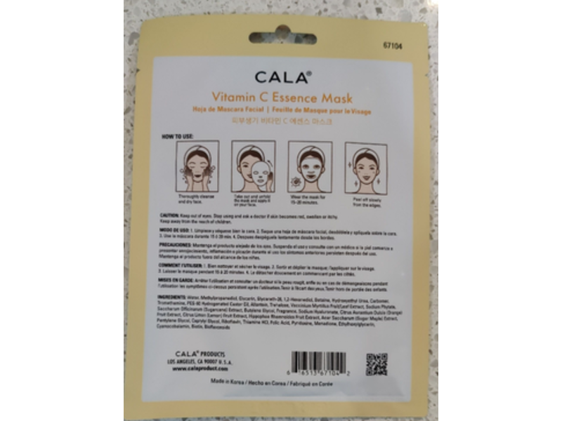 Cala Vitamin-C Essence Facial Mask sheets, 0.8 fl oz/23 g