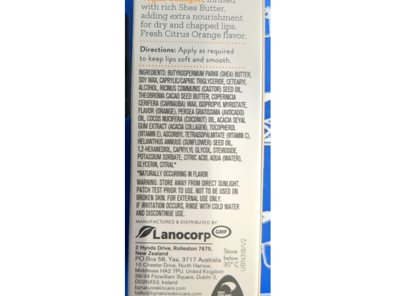 By Nature Vitamin C + Collagen Lip Balm, Orange, 10 g