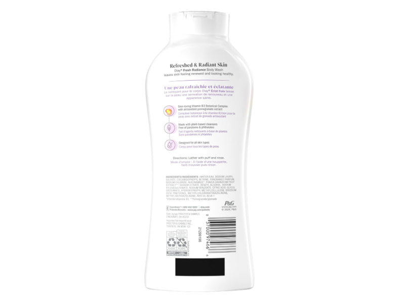 Olay Fresh Radiance Body Wash, Orchid & Black Currant, 22 fl oz/650 mL, Pack Of 4