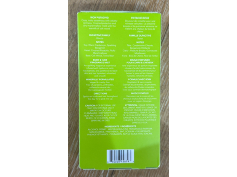 Touchland Power Essence Hydrating Body & Hair Fragrance Mist, Rich Pistachio, 2 fl oz/60 mL