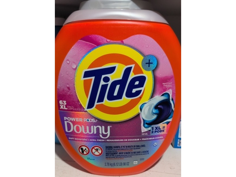 Tide Power Pods + Downy Soft Boosters Laundry Detergent, April Fresh, 98 oz/2.78 kg, 63XL Pacs