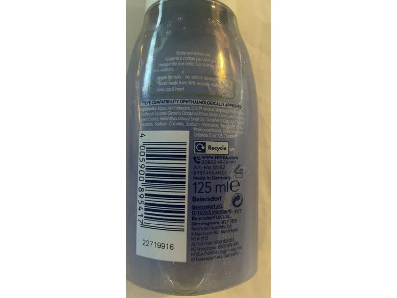 Nivea Eye Make-Up Remover, 125 mL