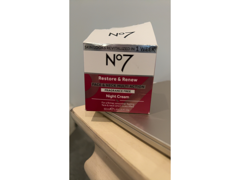 No 7 Restore & Renew Face & Neck Multi Action Night Cream, Fragrance Free, 1.69 fl oz/50 ml