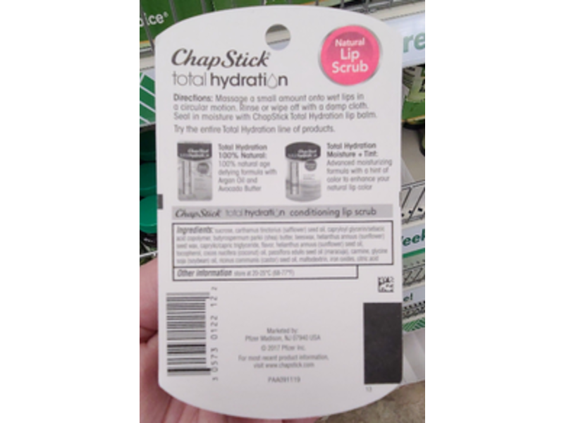 Chap Stick Total Hydration Natural Lip Scrub, Vitamin E & Coconut Oil, 0.27 oz/7.5 g