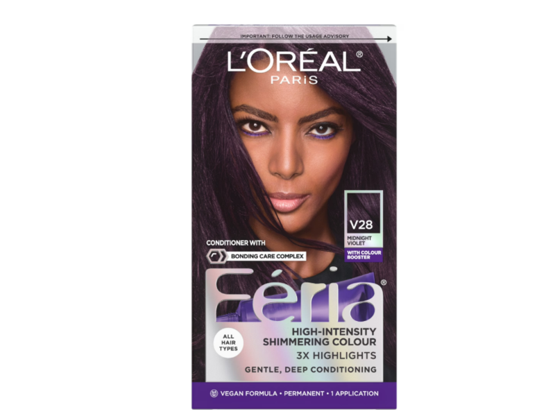 L'Oreal Paris Feria Shimmering Permanent Hair Color Kit, V28 Midnight Violet, 1 Application