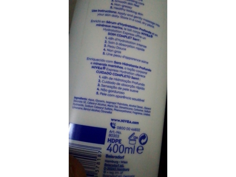 Nivea Express Hydration 5-In-1 Complete Care Body Lotion, 48H, 400 mL