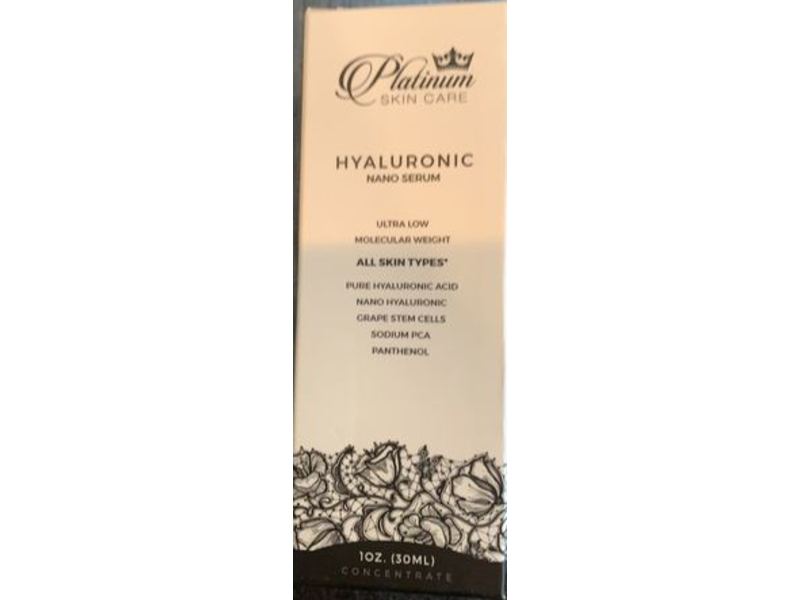 Platinum Skin Care Hyaluronic Nano Serum, Grape Stem Cells, Concentrate, 10 z/30 ml