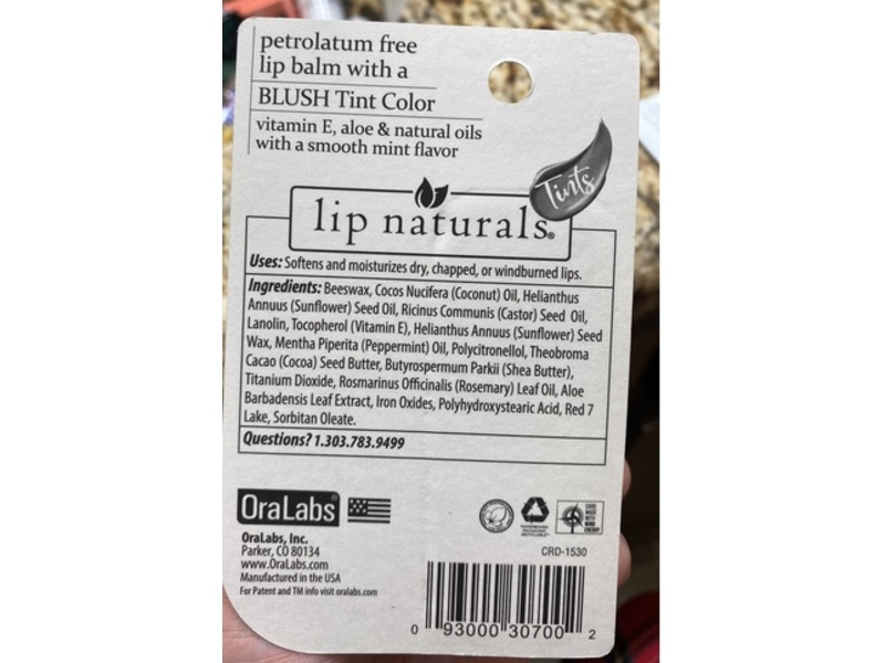 Lip Naturals Lip Balm, Blush, 0.11 oz/3.4 g