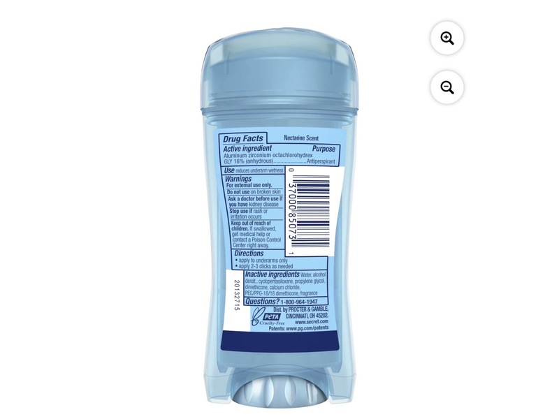 Secret Clear Gel Antiperspirant Deodorant, Sweet Nectarine, 2.6 fl oz/73 g