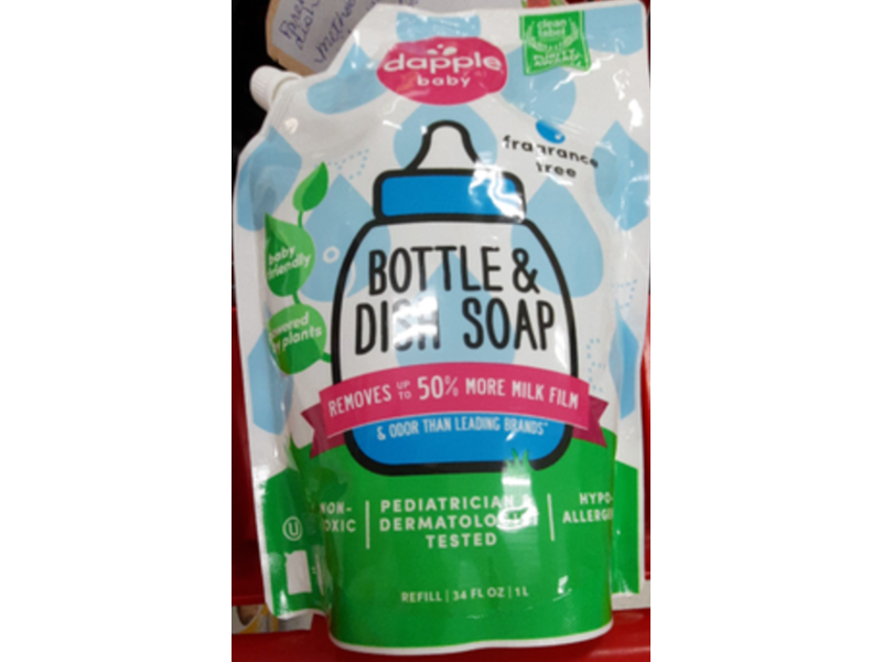 Dapple Baby Bottle & Dish Soap, Fragrance Free, 34 fl oz/1 L