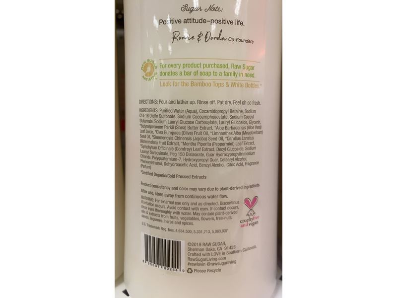 Raw Sugar Moisture Loving Body Wash, Watermelon + Fresh Mint, 25 fl oz/740 mL, Pack Of 3