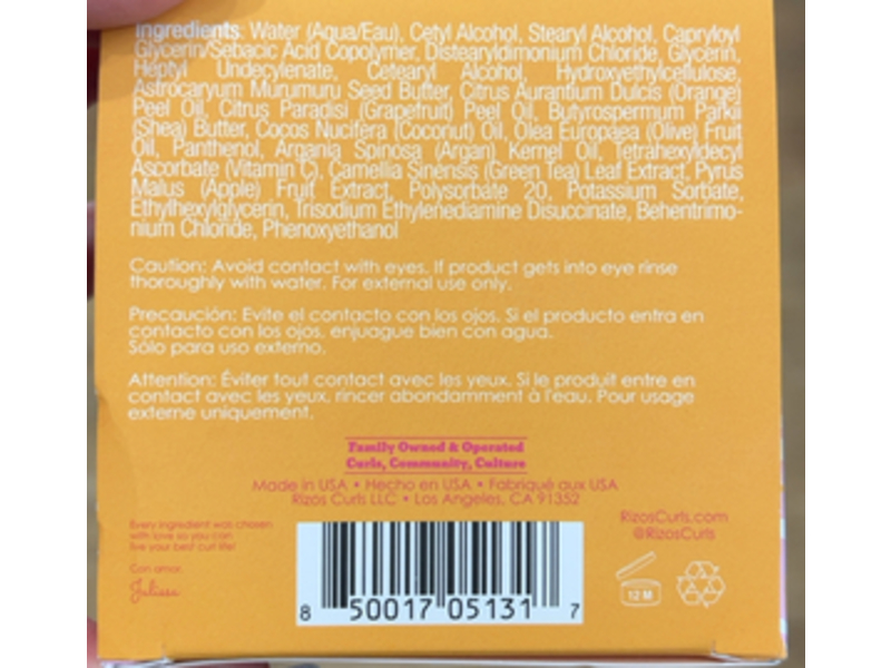 Rizos Curls Vitamin C Hair Repair Mask, Grapefruit, Orange & Murumuru Butter, 10 fl oz/296 mL