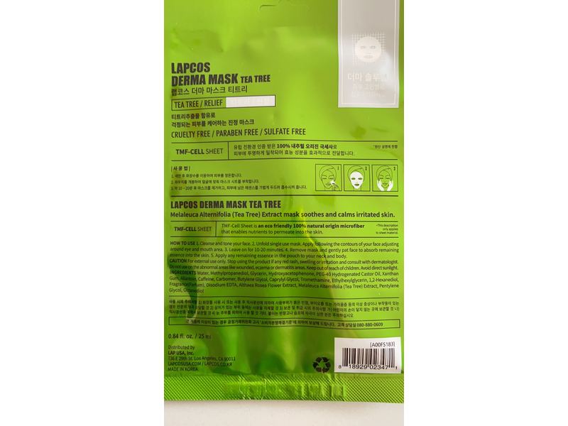 Lapcos Derma Mask, Tea Tree, 0.84 fl oz/25 ml, Pack Of 5