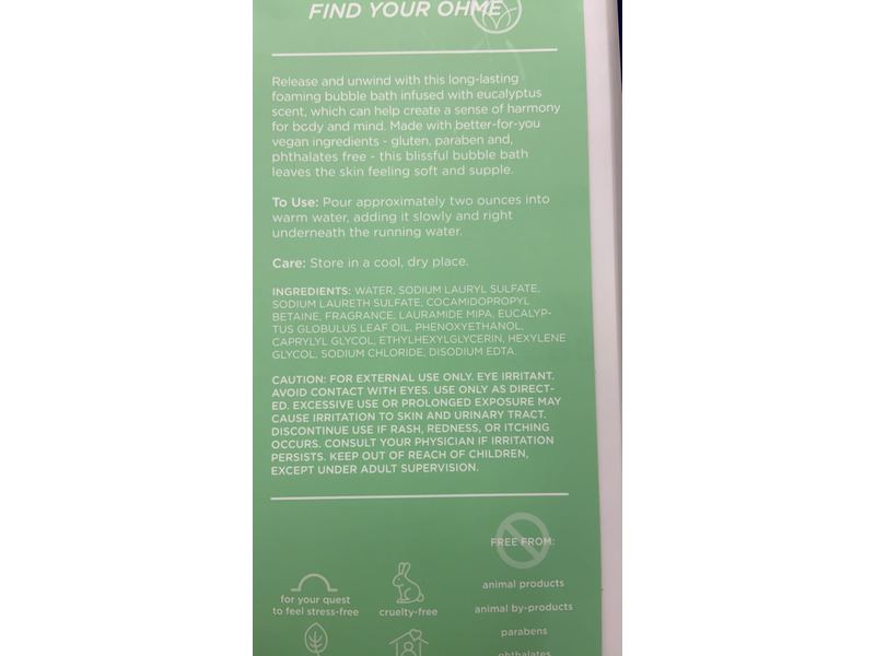 Ohme Foaming Bubble Bath, Destress, Eucalyptus, 24 fl oz