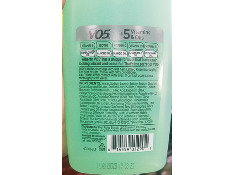 Alberto VO5 Kiwi Lime Squeeze Shampoo, Lemongrass, 12.5 fl oz/370 mL