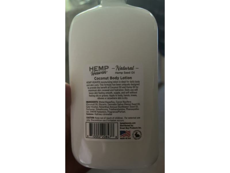 Hemp Heaven Natural Coconut Body Lotion, Hemp Seed Oil, 18 fl oz/532 mL